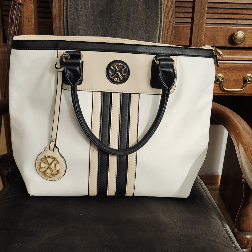 Christian Lacroix Black and Cream Striped Tote